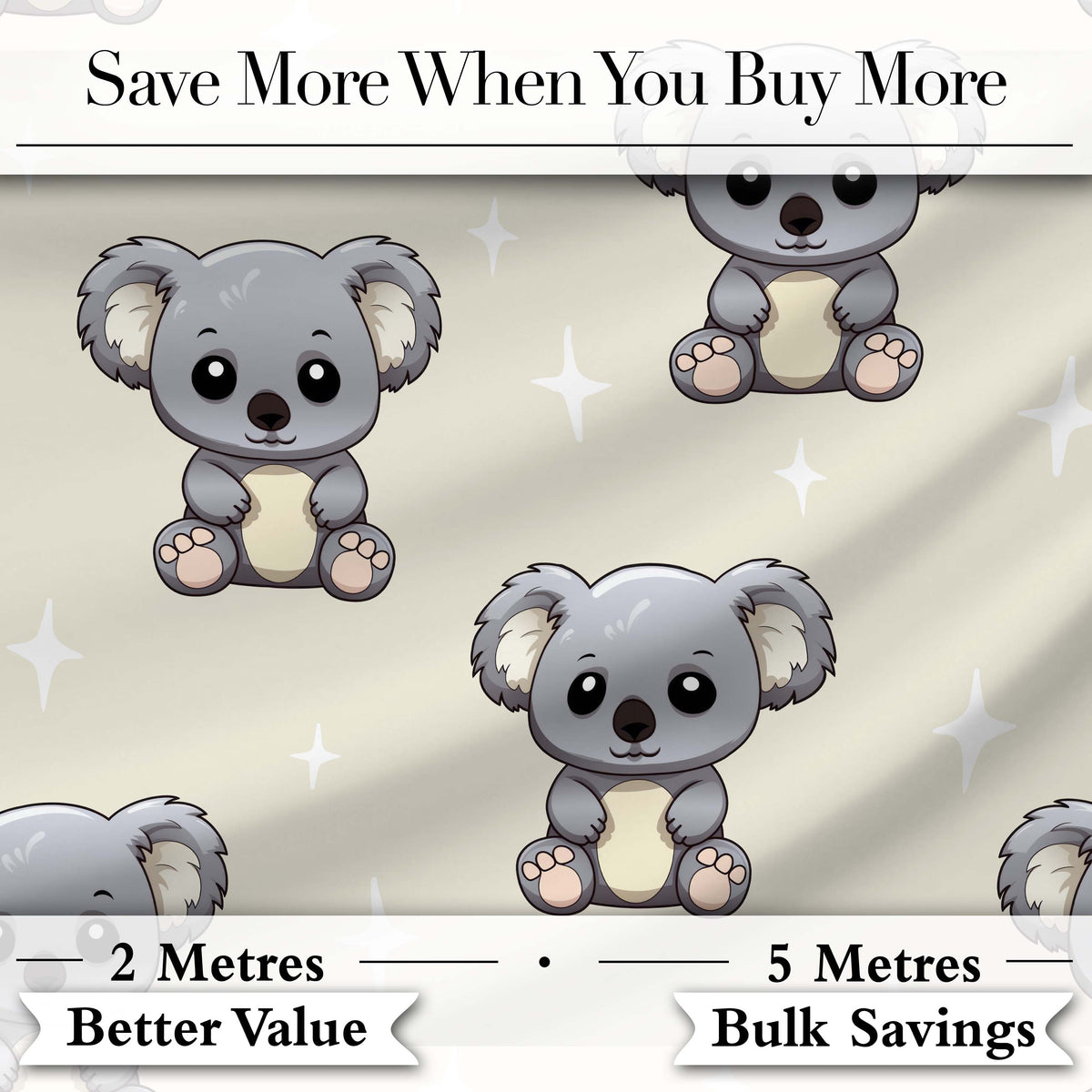 Cute Koala Bears with Stars Beige Background Seamless Pattern Digital Print Fabric by the Metre UK Sewing Quilting Textile