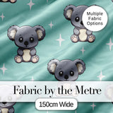Cute Koala Bears with Stars Mint Green Background Seamless Pattern Digital Print Fabric by the Metre UK Sewing Quilting Textile