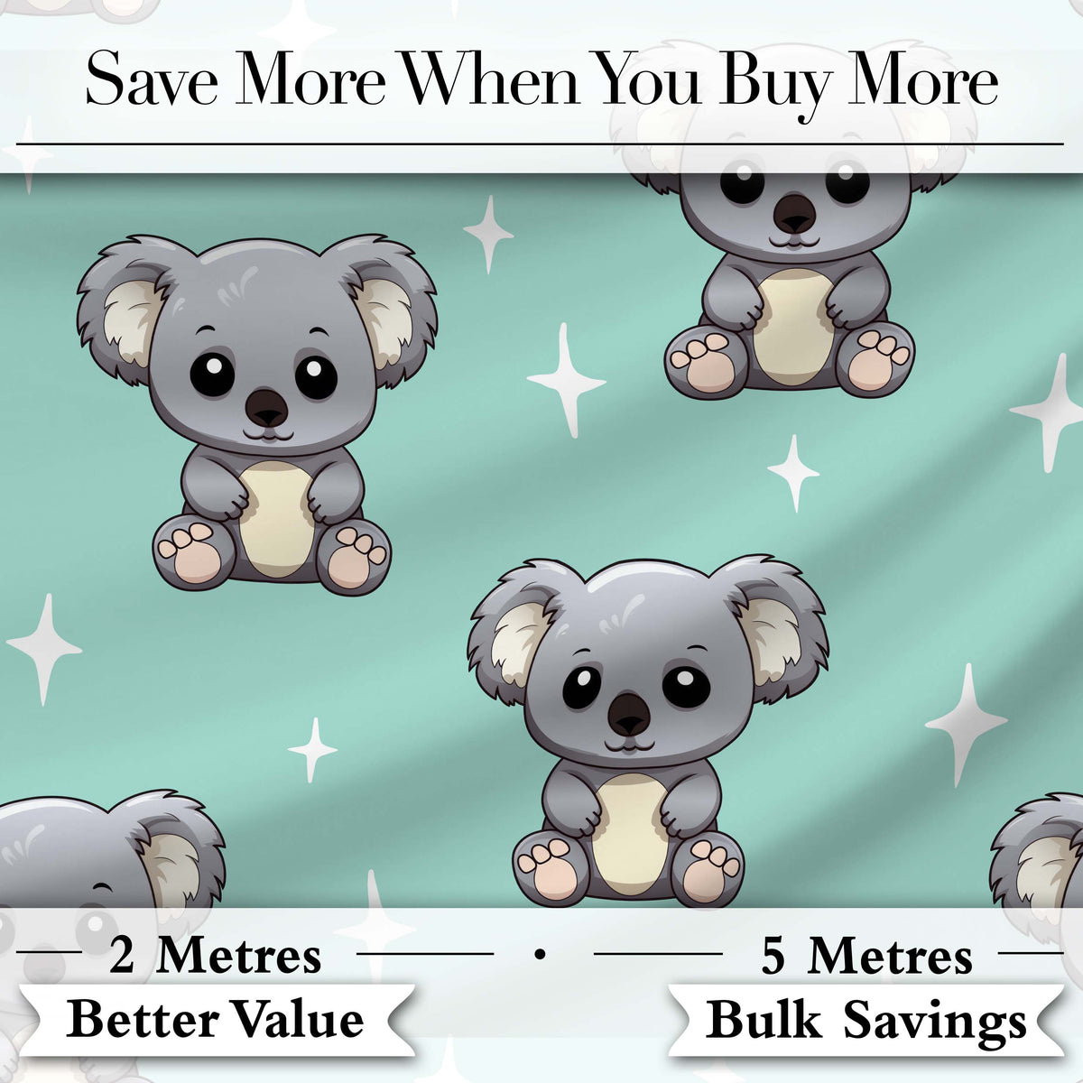 Cute Koala Bears with Stars Mint Green Background Seamless Pattern Digital Print Fabric by the Metre UK Sewing Quilting Textile
