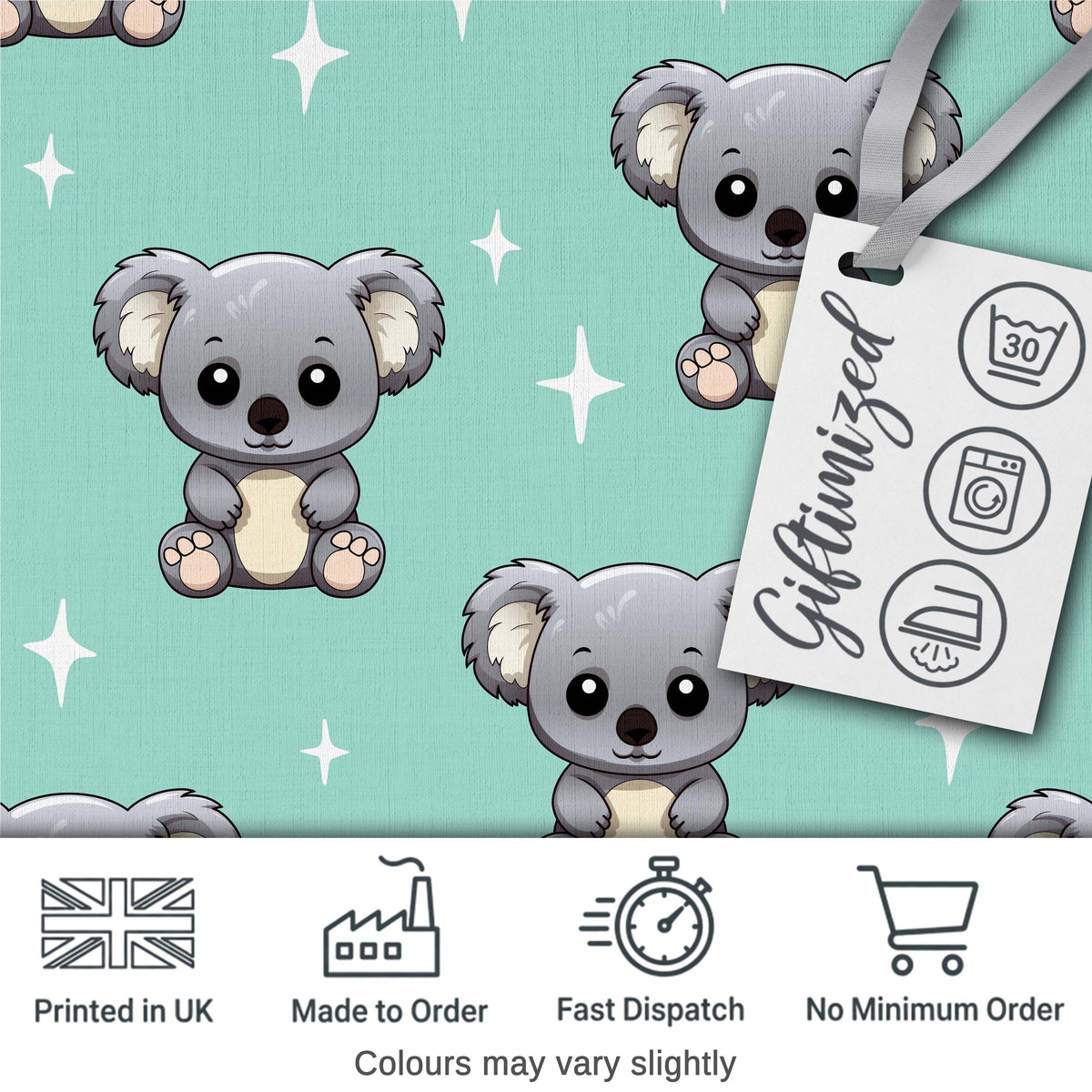 Cute Koala Bears with Stars Mint Green Background Seamless Pattern Digital Print Fabric by the Metre UK Sewing Quilting Textile