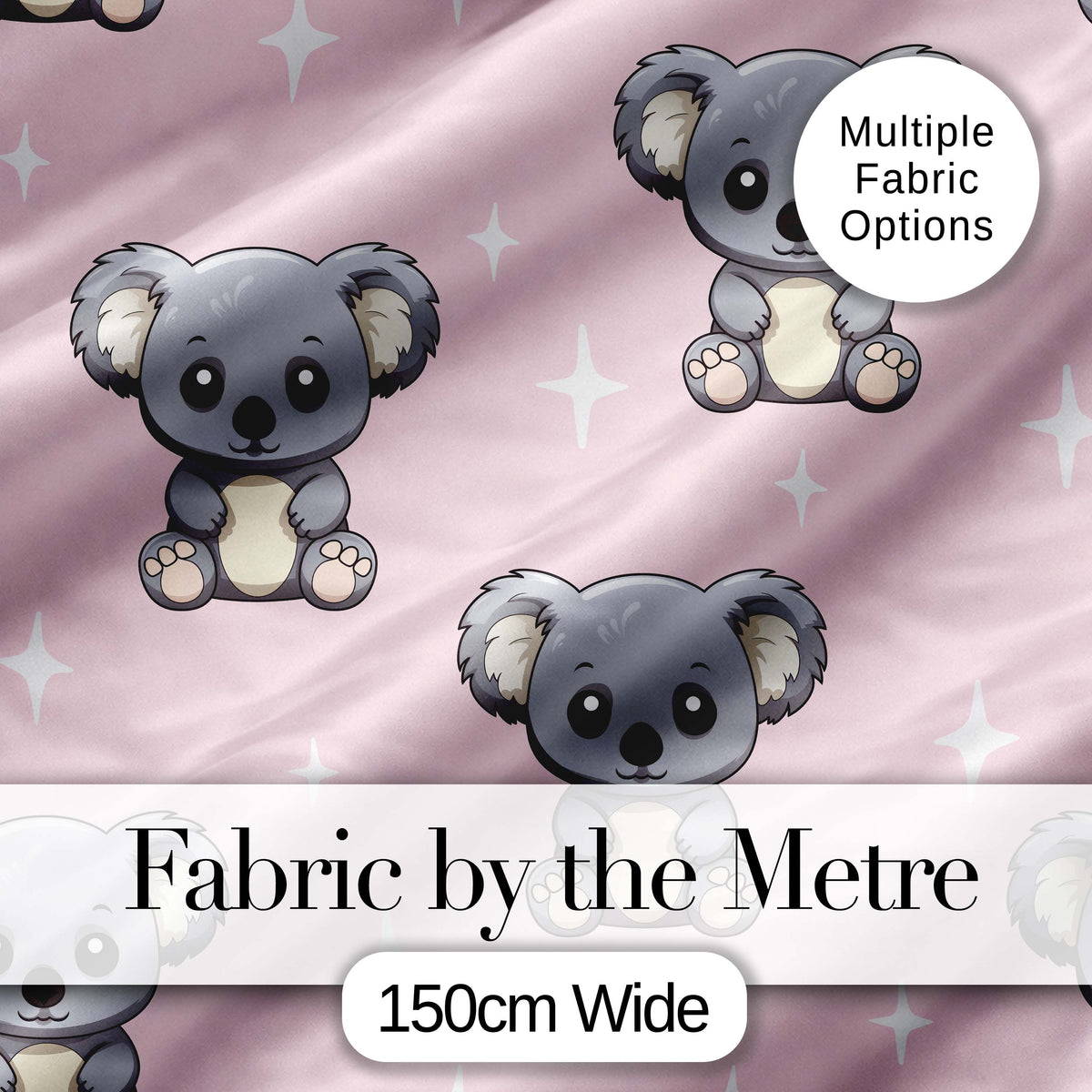 Cute Koala Bears with Stars Soft Pink Background Seamless Pattern Digital Print Fabric by the Metre UK Sewing Quilting Textile