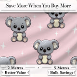 Cute Koala Bears with Stars Soft Pink Background Seamless Pattern Digital Print Fabric by the Metre UK Sewing Quilting Textile
