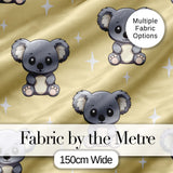 Cute Koala Bears with Stars Yellow Background Seamless Pattern Digital Print Fabric by the Metre UK Sewing Quilting Textile