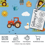 Cute Farm Scene Tractor Duck Farmer Child Clouds Blue Background  Pattern Digital Print Fabric by the Metre UK Sewing Quilting Textile
