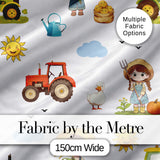 Cute Farm Tractor Duck Girl with Clouds White Background Seamless Pattern Digital Print Fabric by the Metre UK Sewing Quilting Textile