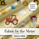Cute Farm Tractor Duck Girl with Clouds Beige Background Seamless Pattern Digital Print Fabric by the Metre UK Sewing Quilting Textile