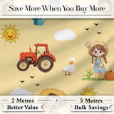 Cute Farm Tractor Duck Girl with Clouds Beige Background Seamless Pattern Digital Print Fabric by the Metre UK Sewing Quilting Textile