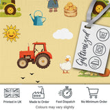 Cute Farm Tractor Duck Girl with Clouds Beige Background Seamless Pattern Digital Print Fabric by the Metre UK Sewing Quilting Textile