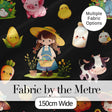 Cute Farm Animals Girl Pig Cow Chicken Black Background Seamless Pattern Digital Print Fabric by the Metre UK Sewing Quilting Textile