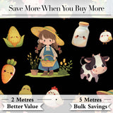 Cute Farm Animals Girl Pig Cow Chicken Black Background Seamless Pattern Digital Print Fabric by the Metre UK Sewing Quilting Textile