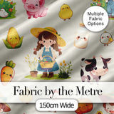 Cute Farm Animals Girl Pig Cow Chicken Cream Background Seamless Pattern Digital Print Fabric by the Metre UK Sewing Quilting Textile