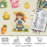 Cute Farm Animals Girl Pig Cow Chicken Cream Background Seamless Pattern Digital Print Fabric by the Metre UK Sewing Quilting Textile
