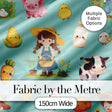 Cute Farm Animals Girl Pig Cow Chicken Mint Green Background Seamless Pattern Digital Print Fabric by the Metre UK Sewing Quilting Textile