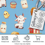 Cute Farm Goat Barn Hay Bale Chick Sky Blue Background Seamless Pattern Digital Print Fabric by the Metre UK Sewing Quilting Textile