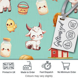 Cute Farm Goat Barn Hay Bale Chick Milk Bucket Teal Background Seamless Pattern Digital Print Fabric by the Metre UK Sewing Quilting Textile