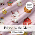 Cute Farm Goat Barn Hay Bale Chick Milk Bucket Pink Background Seamless Pattern Digital Print Fabric by the Metre UK Sewing Quilting Textile