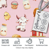 Cute Farm Goat Barn Hay Bale Chick Milk Bucket Pink Background Seamless Pattern Digital Print Fabric by the Metre UK Sewing Quilting Textile