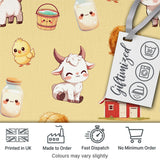Cute Farm Goat Barn Hay Bale Chick Milk Bucket Yellow Background  Pattern Digital Print Fabric by the Metre UK Sewing Quilting Textile
