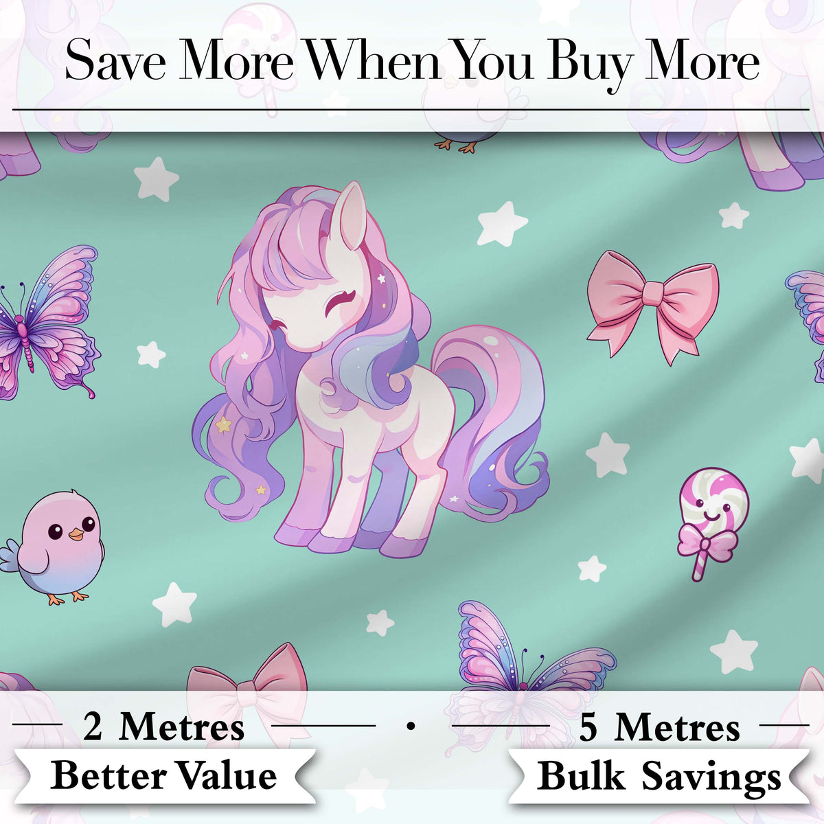 Cute Pastel Unicorn Butterfly Candy Stars Mint Background Seamless Pattern Digital Print Fabric by the Metre UK Sewing Quilting Textile