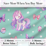 Cute Pastel Unicorn Butterfly Candy Stars Mint Background Seamless Pattern Digital Print Fabric by the Metre UK Sewing Quilting Textile