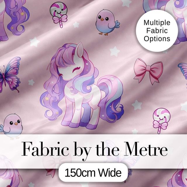 Cute Pastel Unicorn Butterfly Candy Stars Blush Background Seamless Pattern Digital Print Fabric by the Metre UK Sewing Quilting Textile