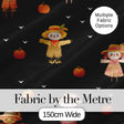 Cute Autumn Scarecrow Pumpkin Birds Seamless Pattern Black Background Digital Print Fabric by the Metre UK Sewing Quilting Textile