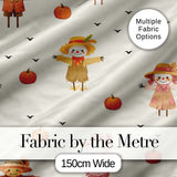 Cute Autumn Scarecrow Pumpkin Birds Seamless Pattern Cream Background Digital Print Fabric by the Metre UK Sewing Quilting Textile