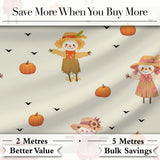 Cute Autumn Scarecrow Pumpkin Birds Seamless Pattern Cream Background Digital Print Fabric by the Metre UK Sewing Quilting Textile