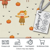 Cute Autumn Scarecrow Pumpkin Birds Seamless Pattern Cream Background Digital Print Fabric by the Metre UK Sewing Quilting Textile