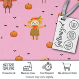 Cute Autumn Scarecrow Pumpkin Birds Seamless Pattern Pink Background Digital Print Fabric by the Metre UK Sewing Quilting Textile