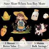 Cute Farm Girl Animals Harvest Seamless Pattern Black Background Digital Print Fabric by the Metre UK Sewing Quilting Textile
