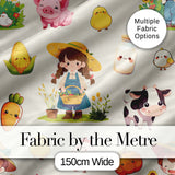 Cute Farm Girl Animals Harvest Seamless Pattern Cream Background Digital Print Fabric by the Metre UK Sewing Quilting Textile