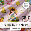 Cute Farm Girl Animals Harvest Seamless Pattern Pink Background Digital Print Fabric by the Metre UK Sewing Quilting Textile