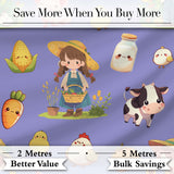 Cute Farm Girl Animals Harvest Seamless Pattern Purple Background Digital Print Fabric by the Metre UK Sewing Quilting Textile