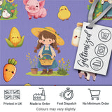 Cute Farm Girl Animals Harvest Seamless Pattern Purple Background Digital Print Fabric by the Metre UK Sewing Quilting Textile