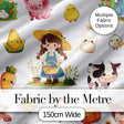 Cute Farm Girl Animals Harvest Seamless Pattern Grey Background Digital Print Fabric by the Metre UK Sewing Quilting Textile