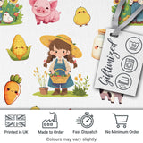 Cute Farm Girl Animals Harvest Seamless Pattern Grey Background Digital Print Fabric by the Metre UK Sewing Quilting Textile