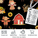 Cute Autumn Scarecrow Barn Flowers Seamless Pattern Black Background Digital Print Fabric by the Metre UK Sewing Quilting Textile
