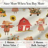 Cute Autumn Scarecrow Barn Flowers Seamless Pattern Cream Background Digital Print Fabric by the Metre UK Sewing Quilting Textile