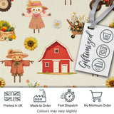 Cute Autumn Scarecrow Barn Flowers Seamless Pattern Cream Background Digital Print Fabric by the Metre UK Sewing Quilting Textile