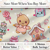 Cute Christmas Gingerbread Candy Gift House Seamless Pattern Cream Background Digital Print Fabric by the Metre UK Sewing Quilting Textile