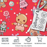 Cute Christmas Gingerbread Candy Gift House Seamless Pattern Red Background Digital Print Fabric by the Metre UK Sewing Quilting Textile