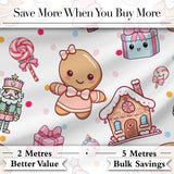 Cute Christmas Gingerbread Candy Gift House Seamless Pattern Grey Background Digital Print Fabric by the Metre UK Sewing Quilting Textile