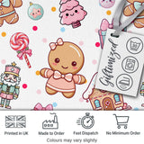 Cute Christmas Gingerbread Candy Gift House Seamless Pattern Grey Background Digital Print Fabric by the Metre UK Sewing Quilting Textile