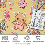 Cute Christmas Gingerbread Candy House Gifts Seamless Pattern Yellow Background Digital Print Fabric by the Metre UK Sewing Quilting Textile