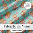 Cute Christmas Gingerbread Characters Candy House  Pattern Teal Background Digital Print Fabric by the Metre UK Sewing Quilting Textile