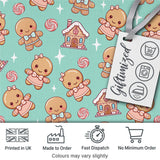 Cute Christmas Gingerbread Characters Candy House  Pattern Teal Background Digital Print Fabric by the Metre UK Sewing Quilting Textile