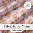 Cute Christmas Gingerbread Characters Candy House   Light Pink Background Digital Print Fabric by the Metre UK Sewing Quilting Textile