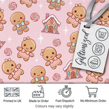Cute Christmas Gingerbread Characters Candy House   Light Pink Background Digital Print Fabric by the Metre UK Sewing Quilting Textile