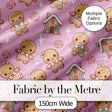 Cute Christmas Gingerbread Characters Candy House  Pattern Soft Pink Background Digital Print Fabric by the Metre UK Sewing Quilting Textile